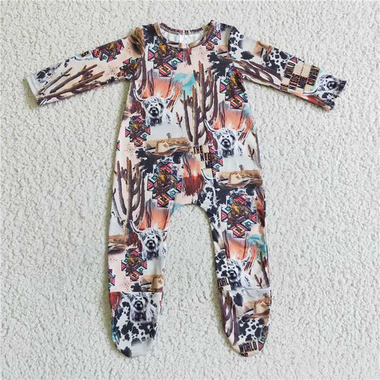 LR0069 Alpine Cow Cactus Long Sleeve Bodysuit