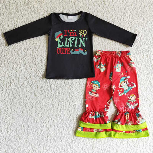 christmas clothes t-shirt & pants i'm so elfin cute kids clothing girls outfits