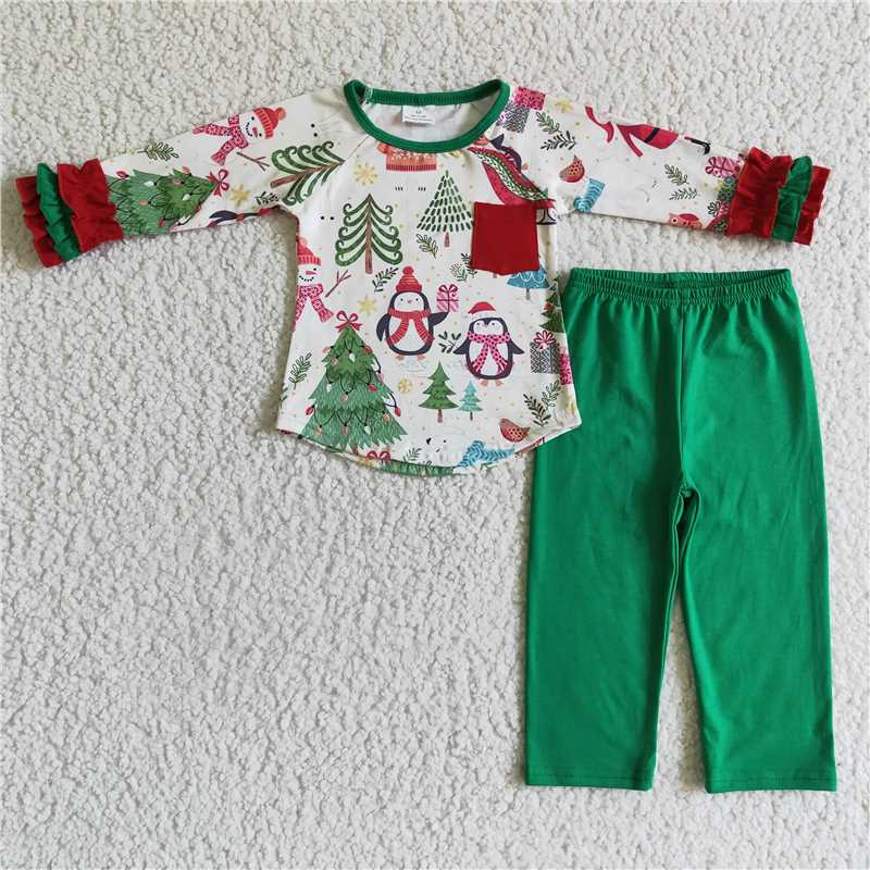 christmas clothes t-shirt & pants kids clothing girls outfits