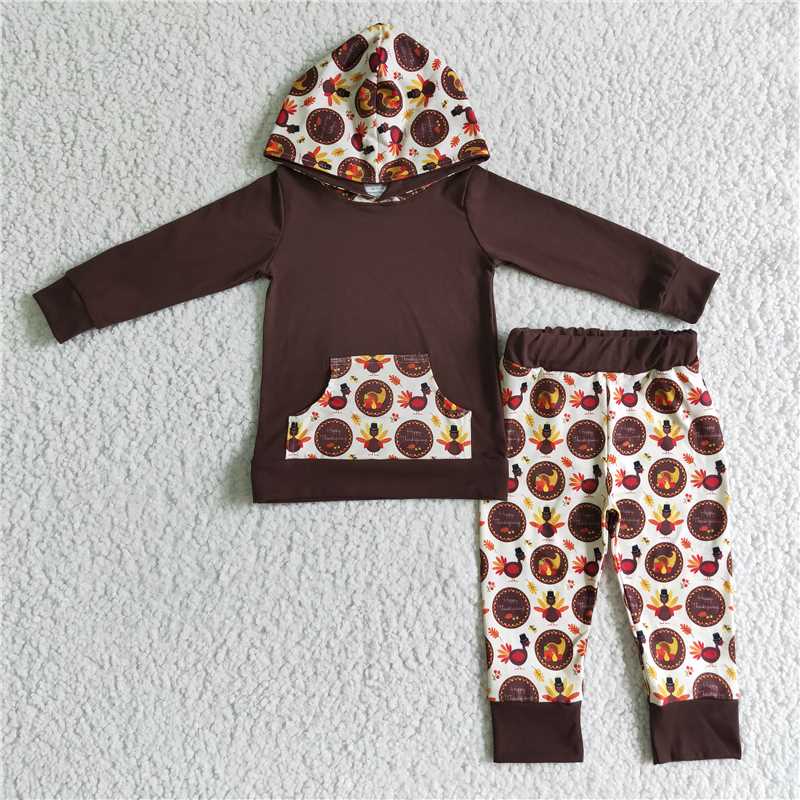 Thanksgiving turkey boys hoodie sets 2 pieces kids outfits