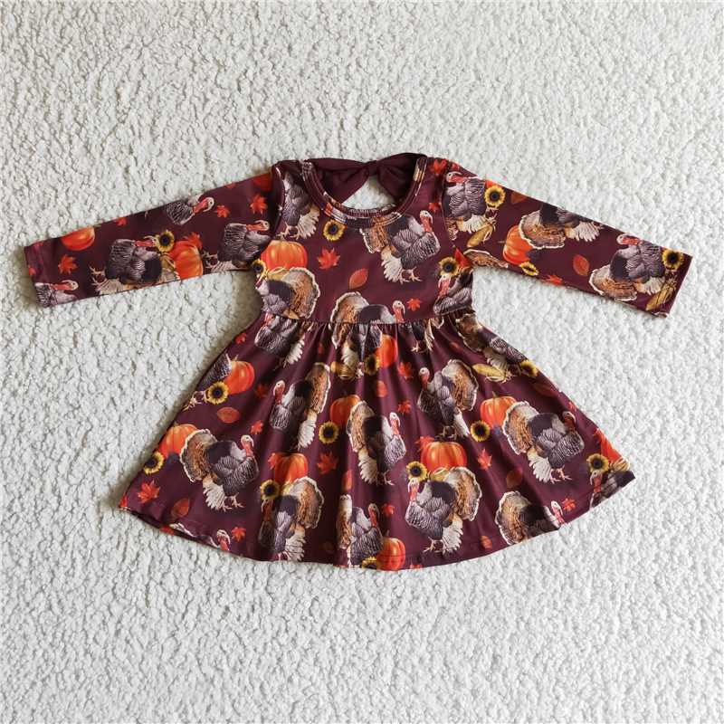 Thanksgiving turkey girls dress long sleeve fall skirt