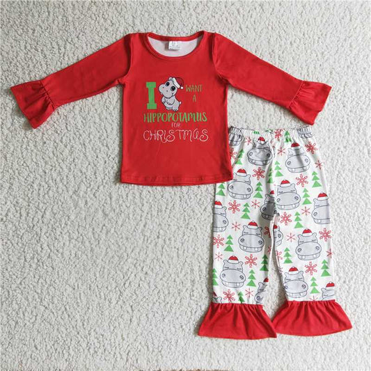 christmas clothes t-shirt & pants kids clothing hippo girls outfits