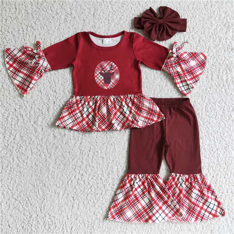 merry Christmas deer girls outfits fall winter sets with bow