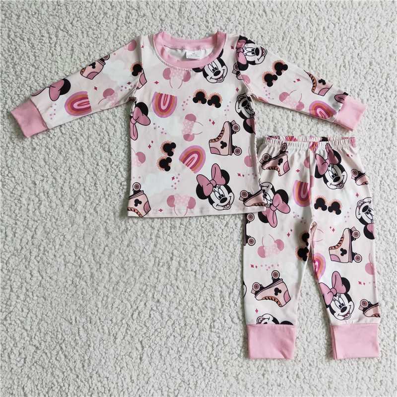 GLP0348 Girls Mickey skates pink long sleeve and long pants suit