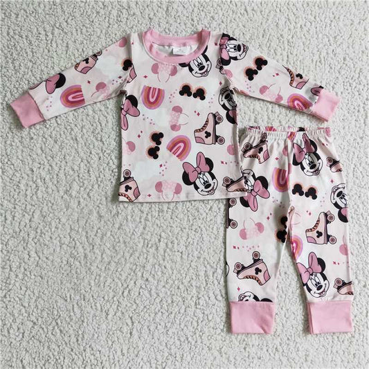 GLP0348 Girls Mickey skates pink long sleeve and long pants suit
