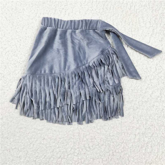 4.2  GLK0005 Girls blue gold velvet fringe skirt