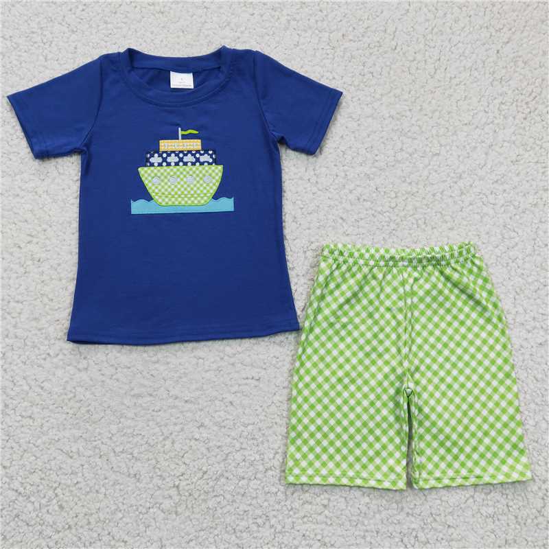 embroidered steamboat boys shorts sets kids clothes