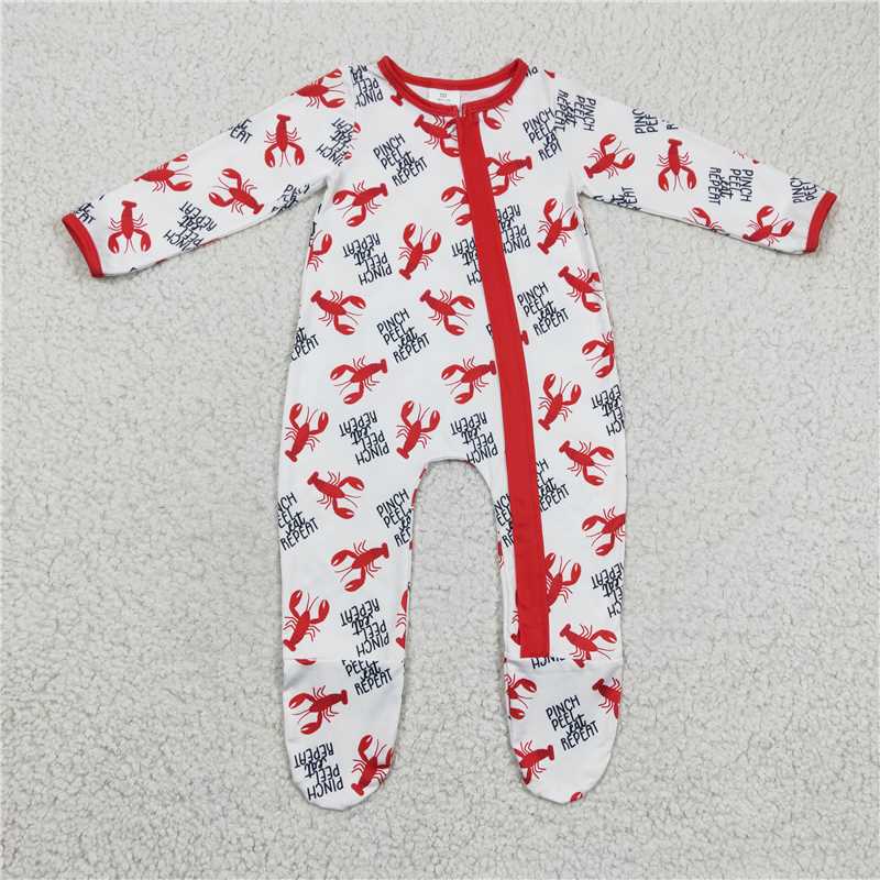 lobster Zip Sleeper romper with feet long sleeve jumpsuit