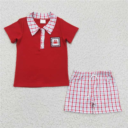 embroidered Crab boys shorts sets kids clothes