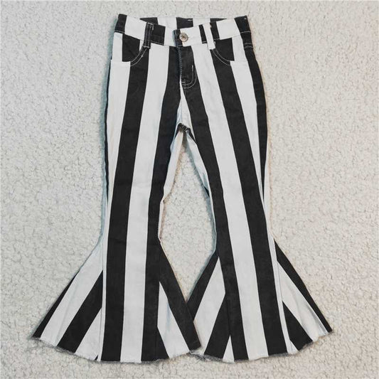 girls denim bell black and white stripes jeans