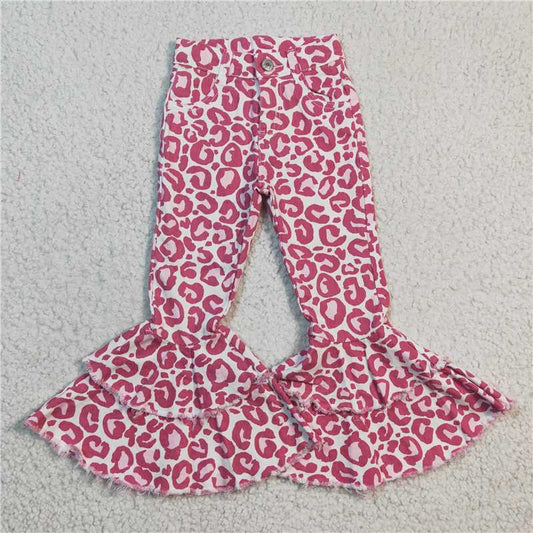 girls denim bell pink leopard jeans kids pants