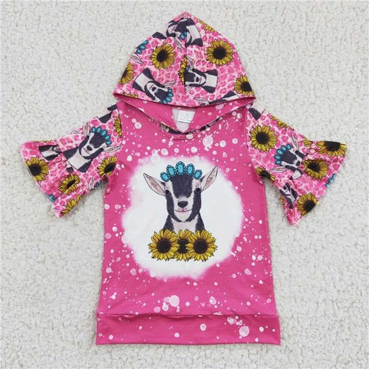 cow girl hooded t-shirt short sleeve top