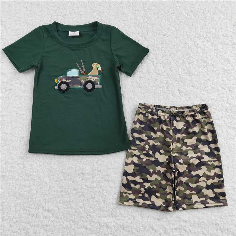 embroidered dogs camo shorts boys outfits kids clothes