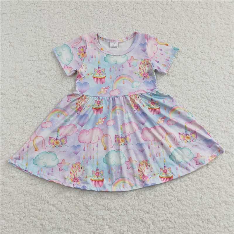 rainbow unicorn girls dress summer kids skirts