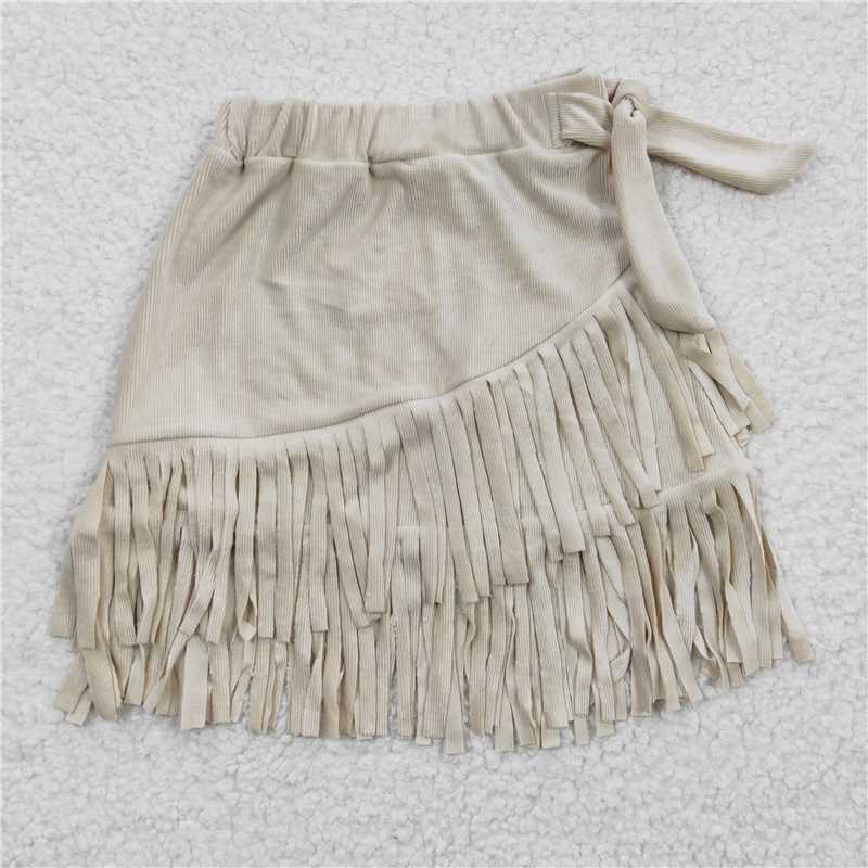 4.2 GLK0008 Girls beige gold velvet fringe skirt
