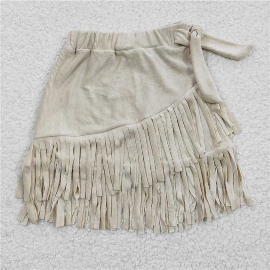 4.2 GLK0008 Girls beige gold velvet fringe skirt