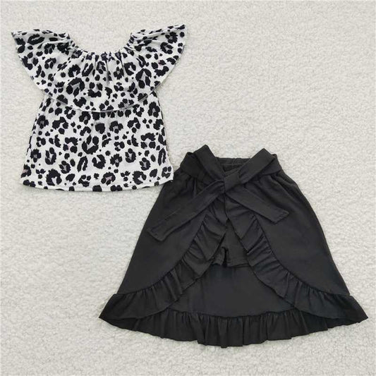 girls outfits leopard tops & black shorts dress sets summer kids clothes