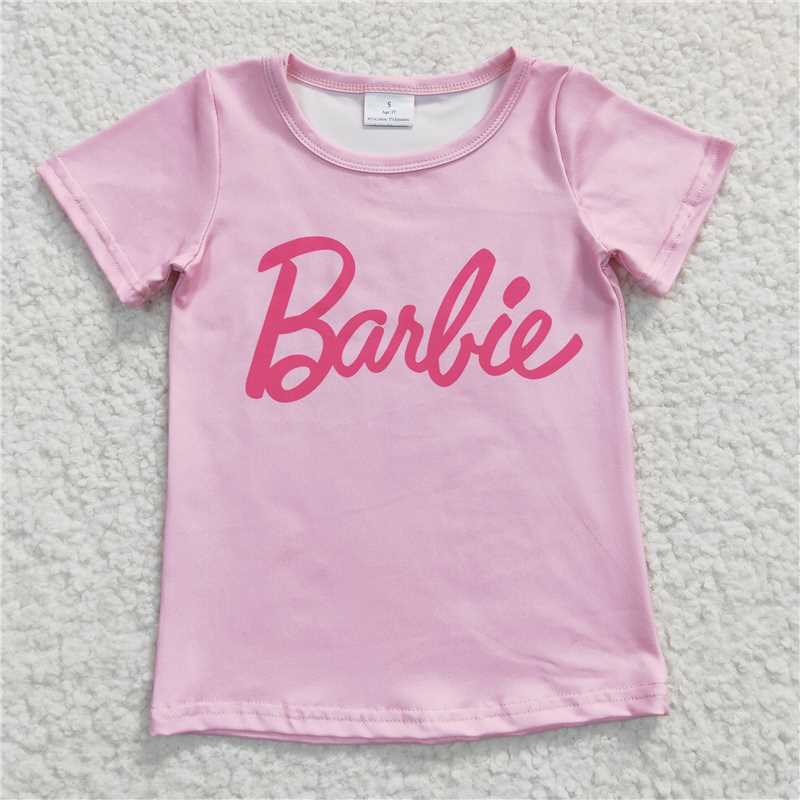 pink barbie girls short sleeve t-shirt kids clothes