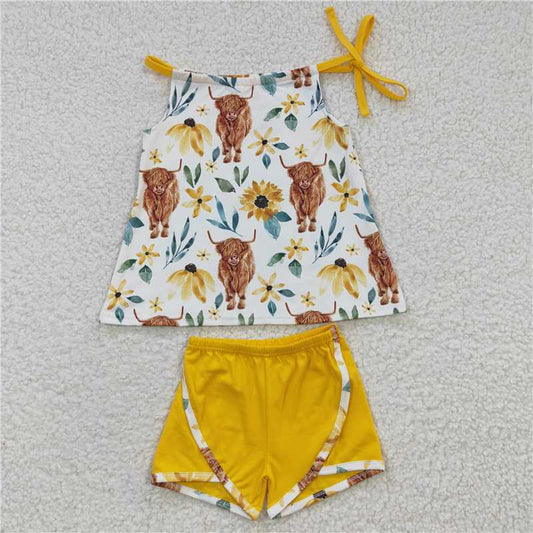 highland cow girls outfits tops & shorts sets summer kids clothes