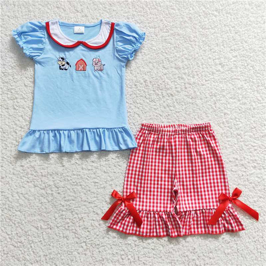 summer girls outfits embroidered farm t-shirt & shorts kids clothes