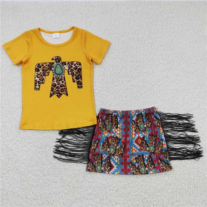 eagle t-shirt & tassel dress girls outfits half skirt suits kids clothes