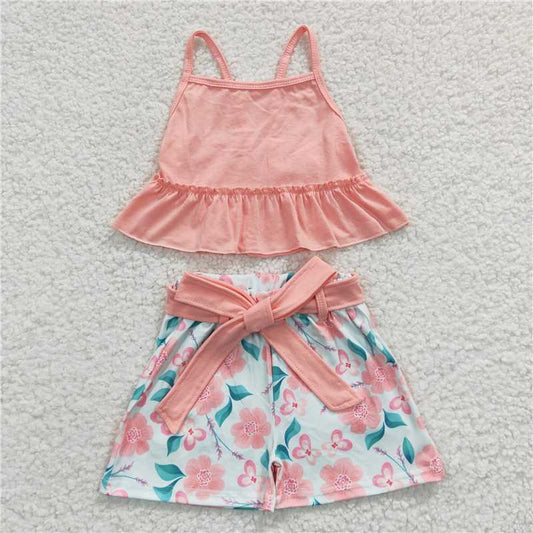 girls outfits vest & floral shorts sets summer kids clothes