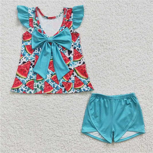 summer girls outfits watermelon top & blue shorts kids clothes