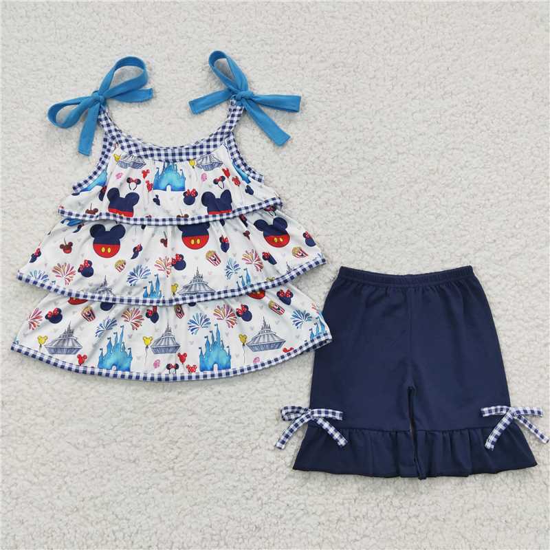 July 4th cartoon girls shorts sets summer kids clothes