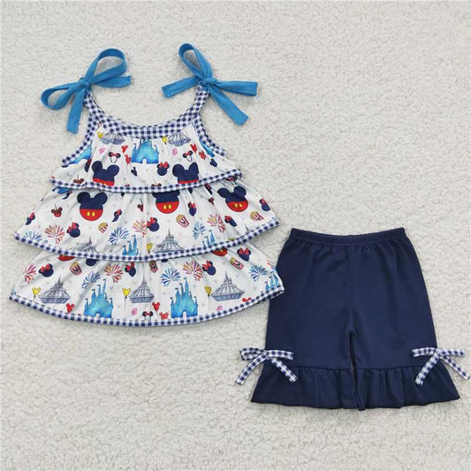 July 4th cartoon girls shorts sets summer kids clothes