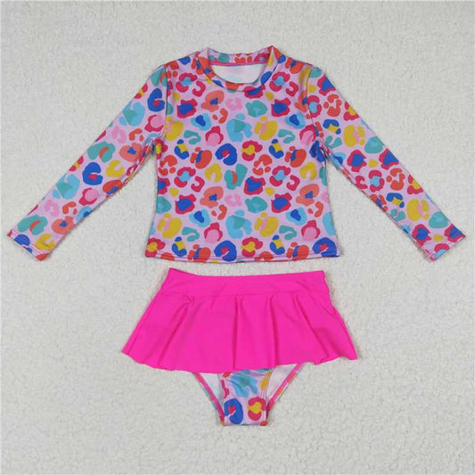 S0062 Colorful Leopard Print Long Sleeve Swimsuit Suit