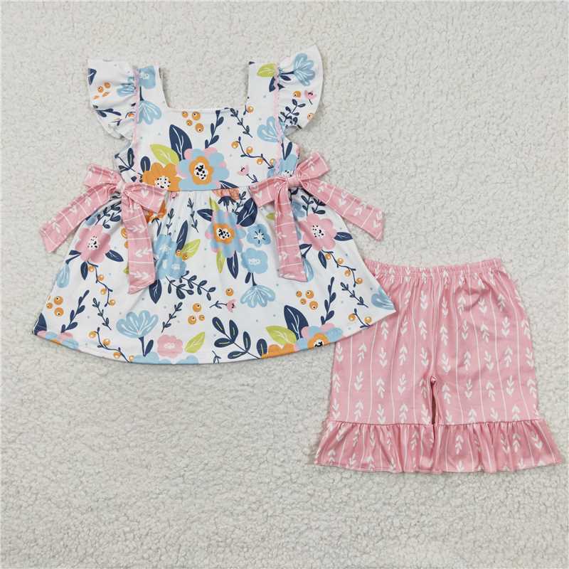 girls outfits floral tops& shorts sets summer kids clothes