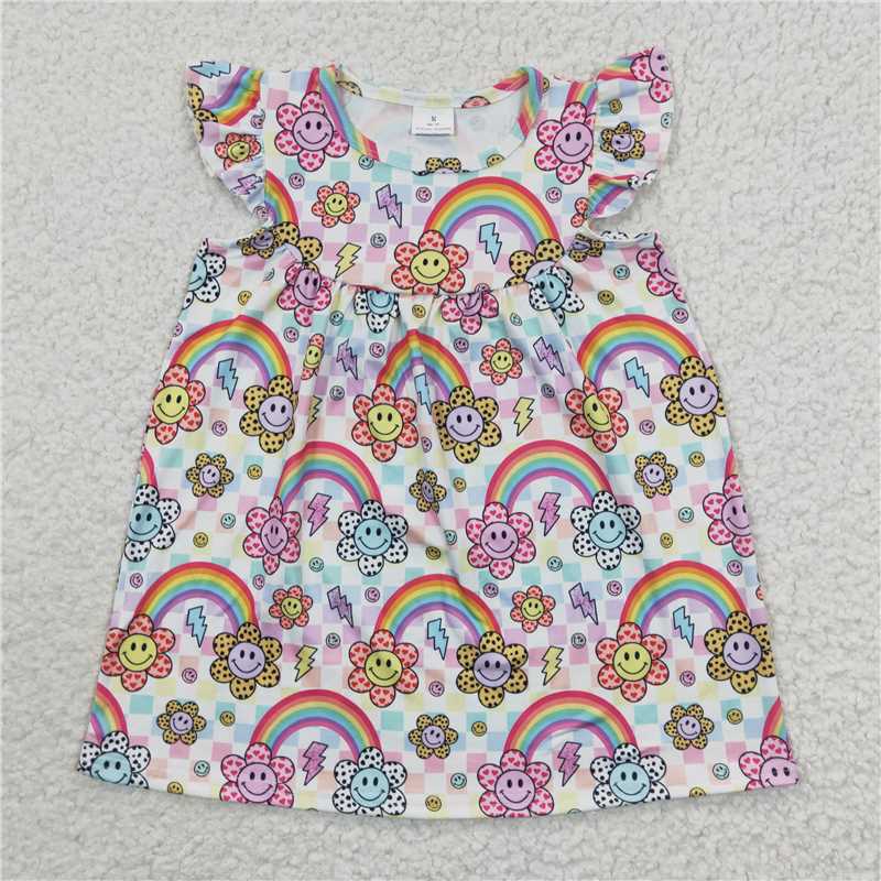 rainbow smiley face floral girls dress kids skirts