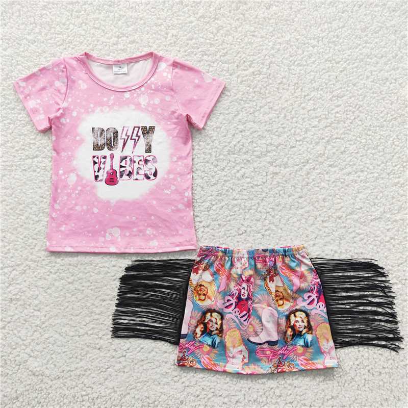 dolly t-shirt & tassel dress girls outfits half skirt suits kids clothes