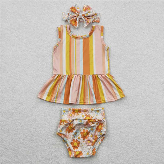 Girls baby outfits summer stripe vest & floral bummies