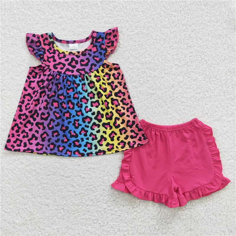 girls outfits leopard tops & shorts sets summer kids clothes