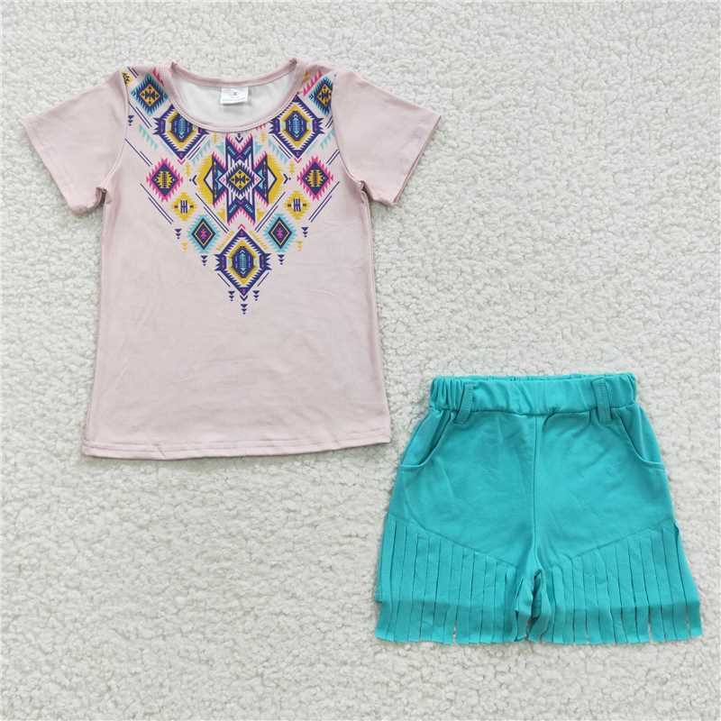 girls outfits t-shirt & tassel shorts sets summer kids clothes