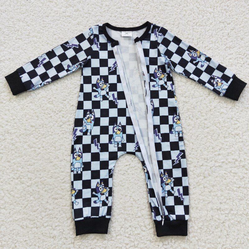 zipper romper blue dogs jumpsuit baby clothes