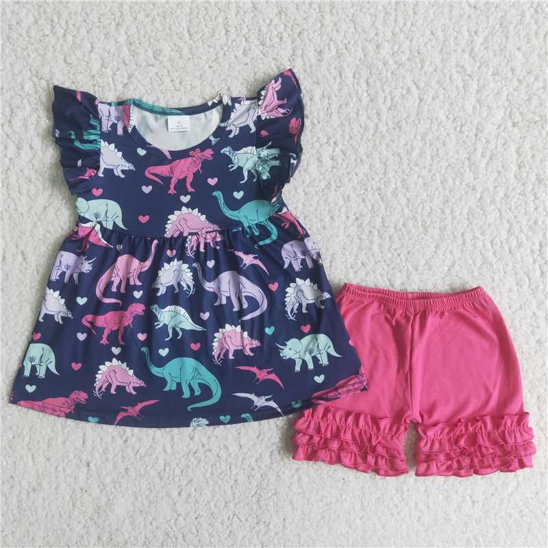 girls outfits Dinosaur top & shorts sets summer kids clothes