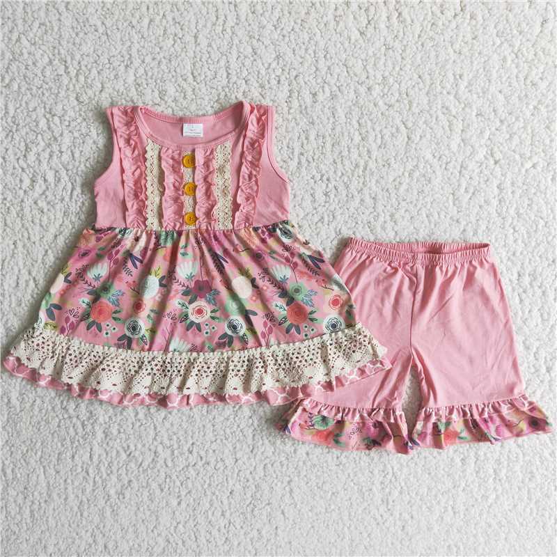 girls outfits flower tops& shorts sets summer kids clothes