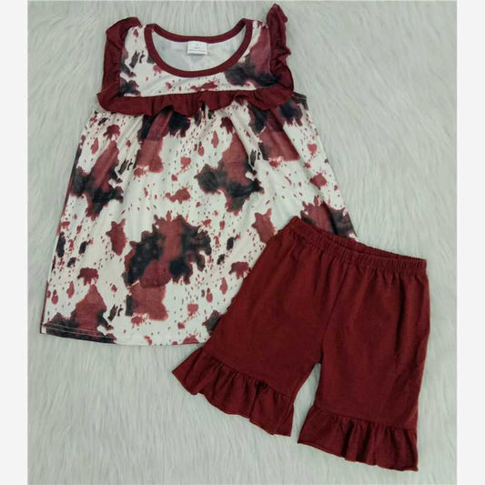 girls outfits cow t-shirt & brown shorts sets summer kids clothes