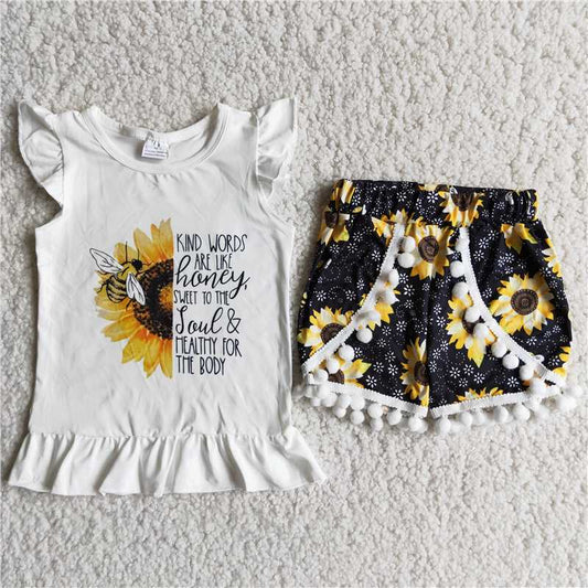 girls outfits sunflower t-shirt & shorts sets summer kids clothes