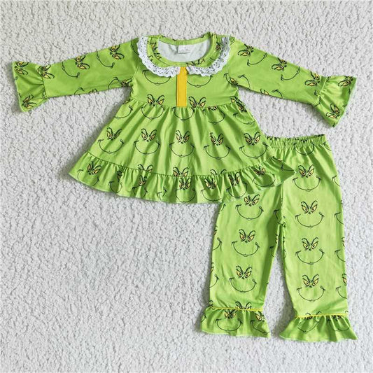 merry Christmas grinch girls outfits shirt & pants fall winter sets