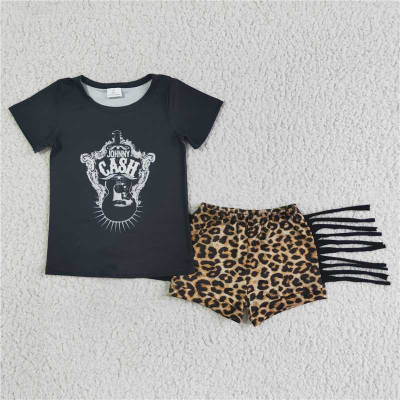 t-shirt & leopard shorts 2 pieces bummies tassel suits girls clothes