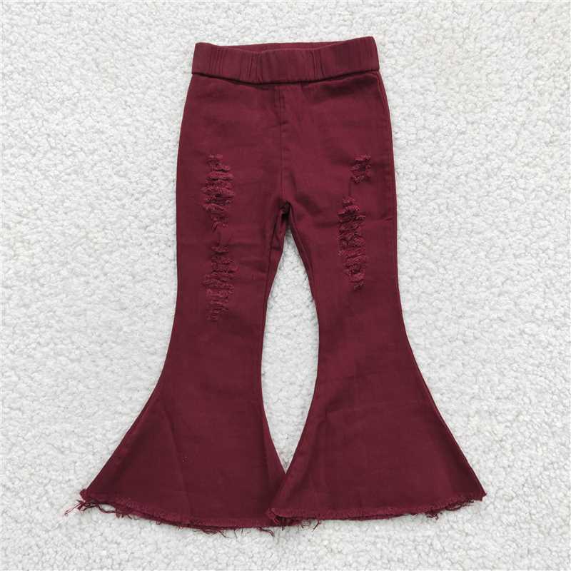 cute girls red elastic waist bell jeans