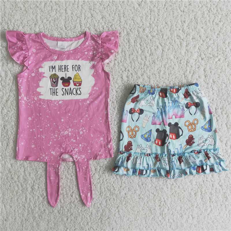 girls outfits cartoon mouse here for the snacks t-shirt & shorts sets summer kids clothes