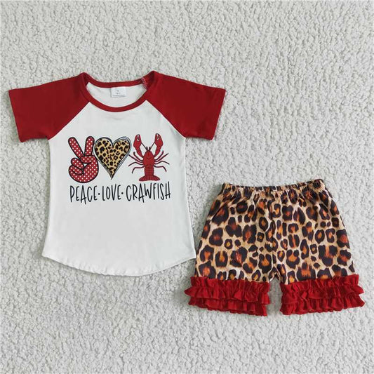 girls outfits peace love crawfish t-shirt & shorts sets summer kids clothes