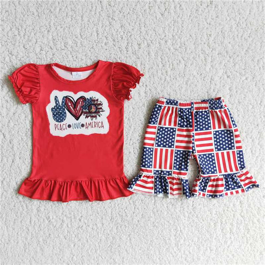 July 4th sunflower girls shorts sets summer kids clothes