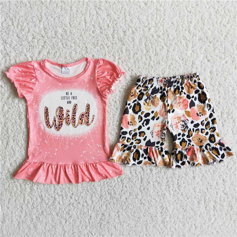 girls outfits wild t-shirt & leopard shorts sets summer kids clothes