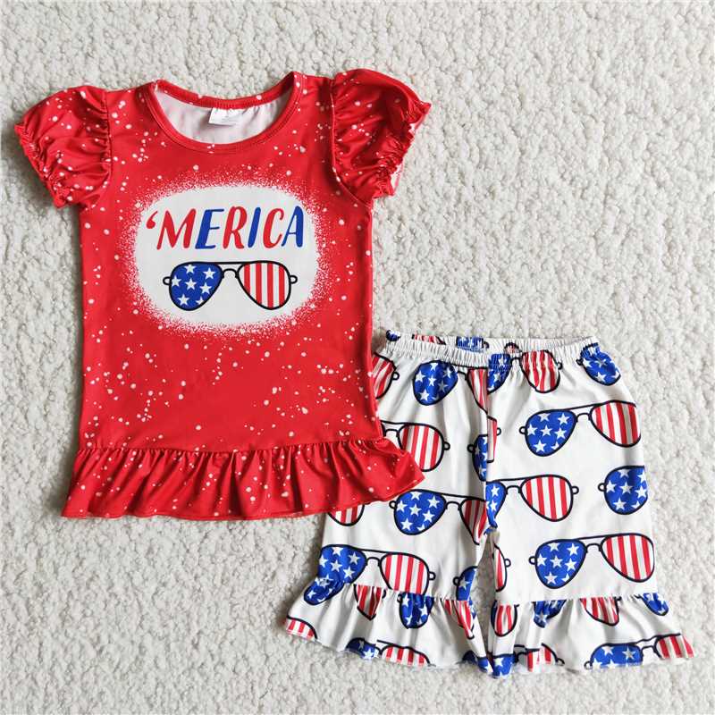 July 4th merica girls shorts sets summer kids clothes