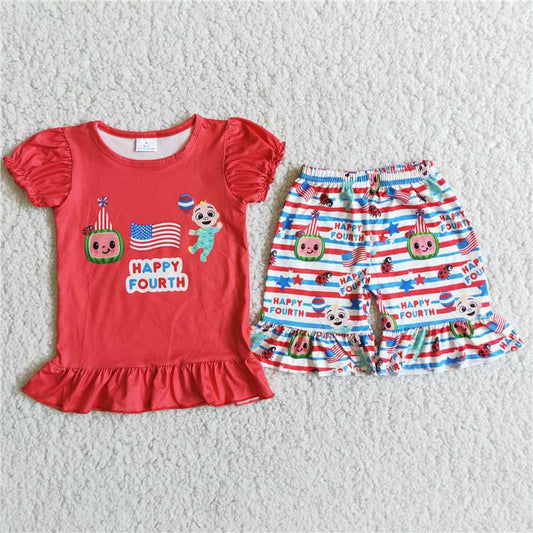 July 4th happy fourth girls shorts sets summer kids clothes